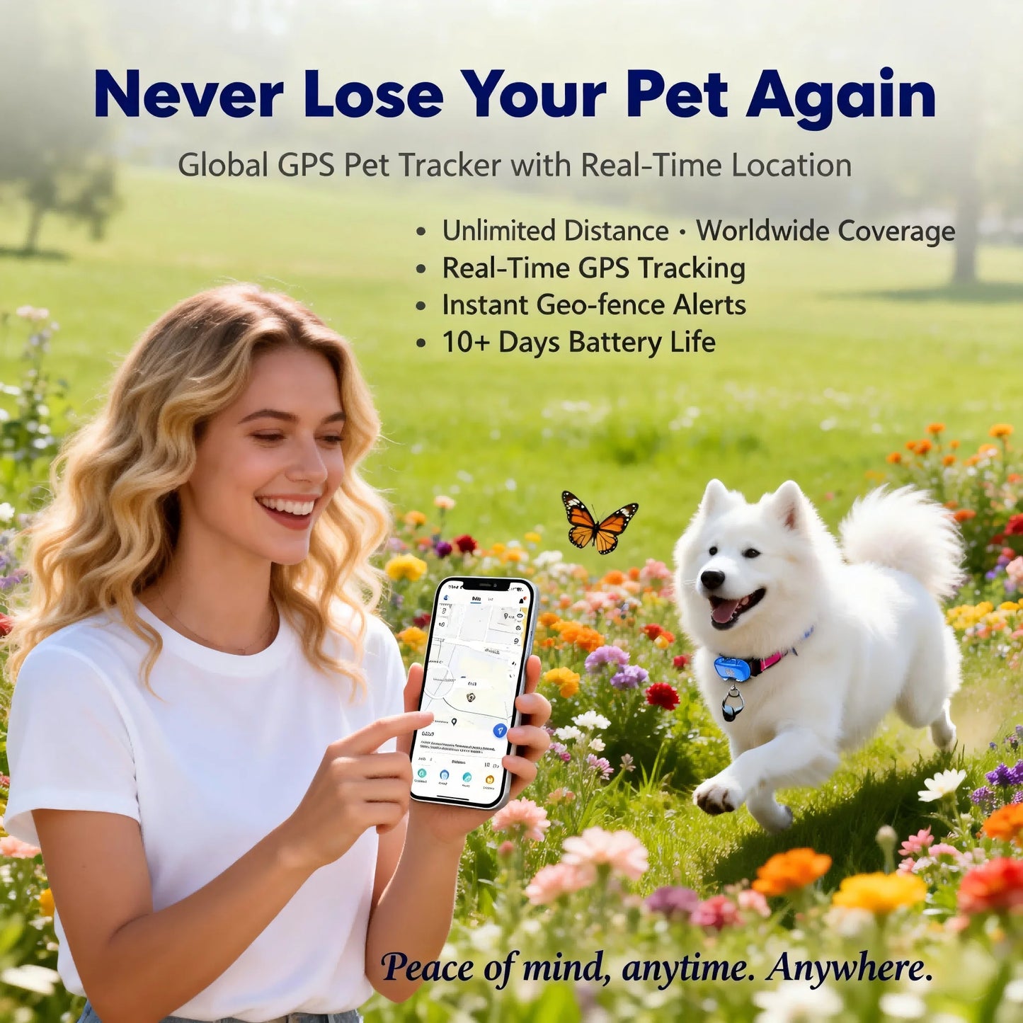 WANWAYTECH GPS Pet Tracker for Dogs Cats Real Time Tracking
