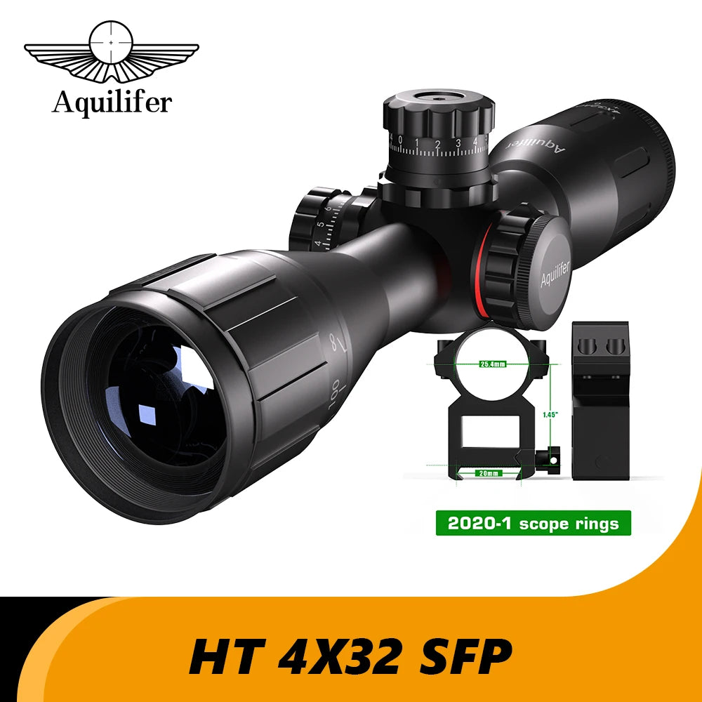 AQUILIFER 4X32 Rifle Scope For 22LR AO SFP Zero Stop