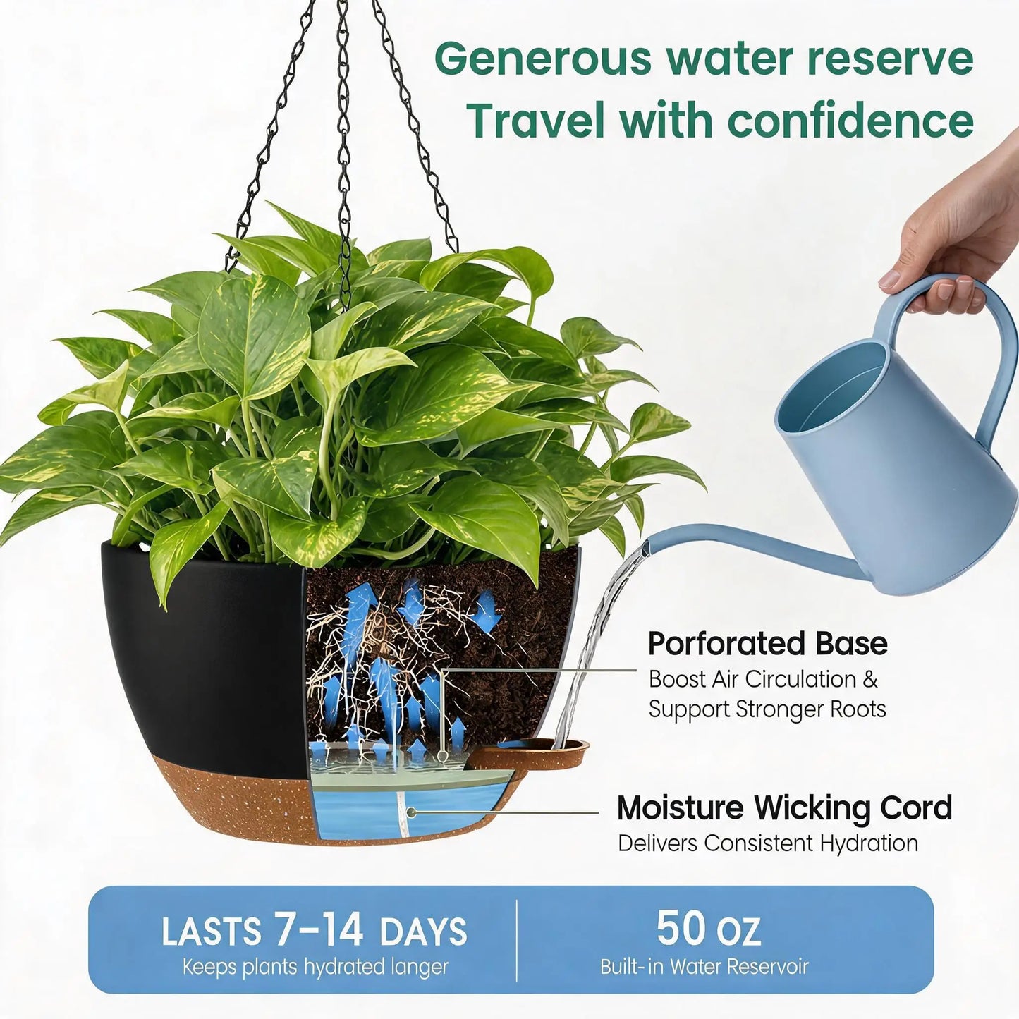 HiMISS Self Watering Hanging Planters 2 Pack For Trailing Plants