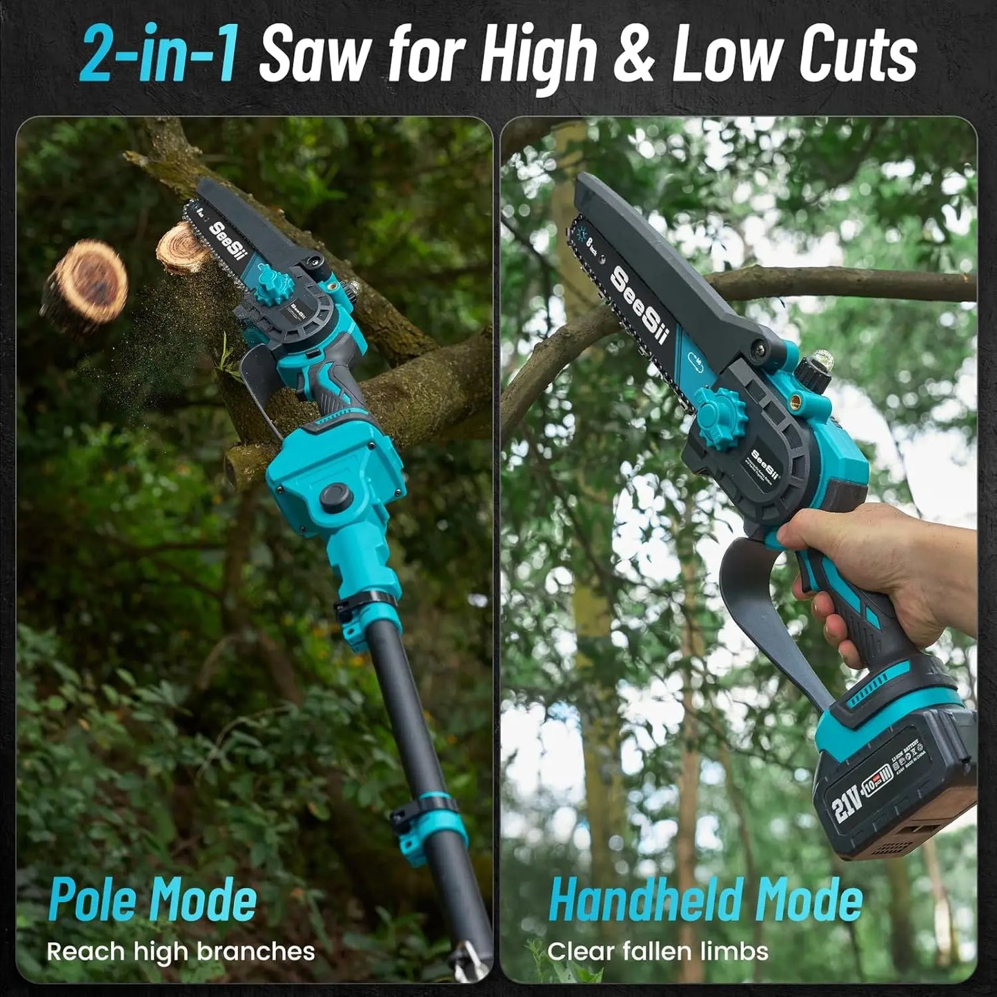 Seesii 2 In 1 Brushless Pole Saw And Chainsaw Cordless
