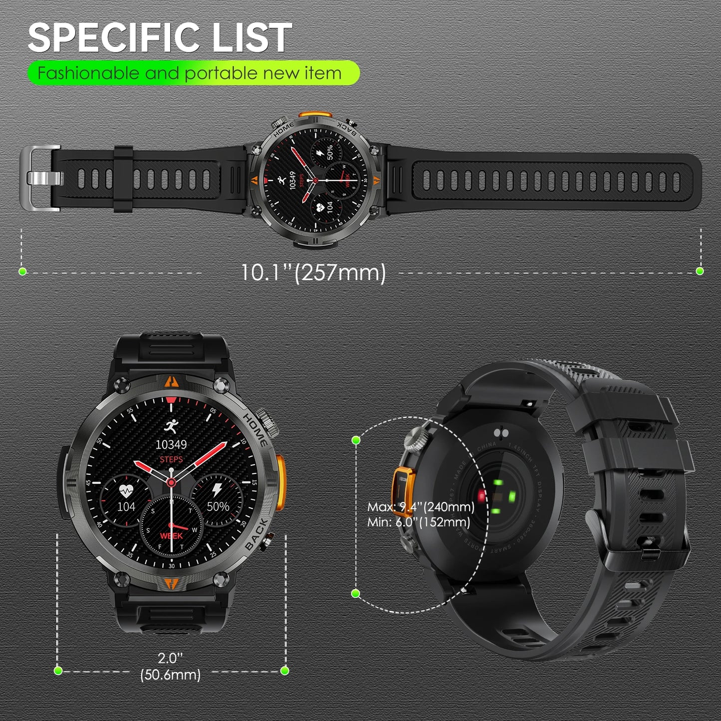 EIGIIS KE3 Bluetooth Full Touch Screen Smart Watch for Men