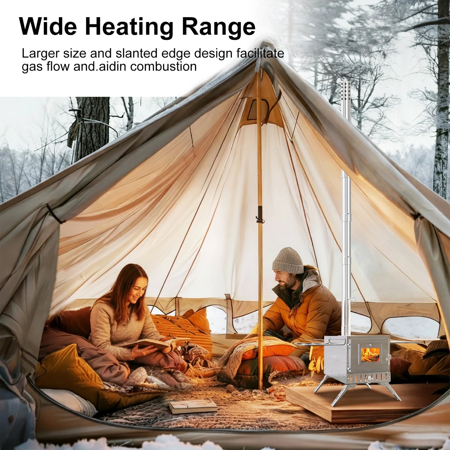 Portable Stainless Hot Tent Stove With Ceramic Glass Chimney Pipes