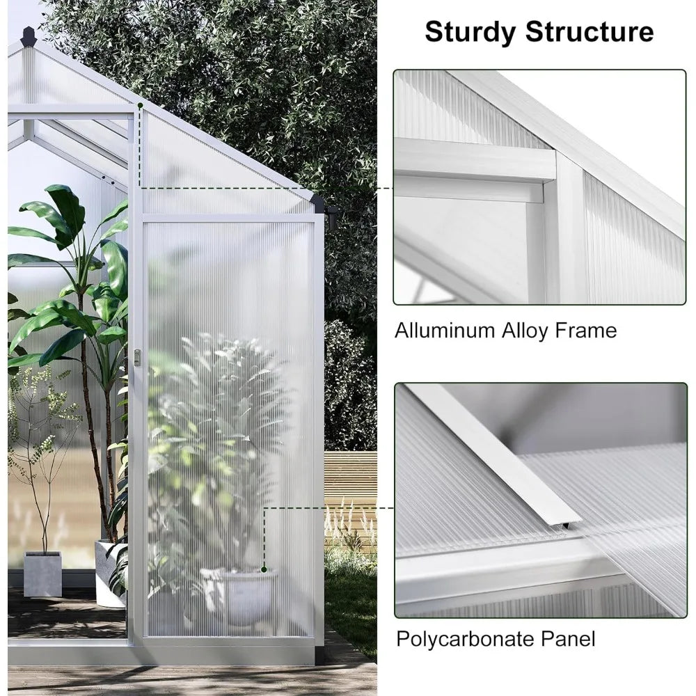 Polycarbonate Walk In Greenhouse Aluminum Frame With Roof Vents