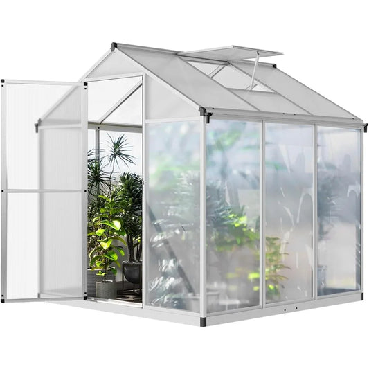 Polycarbonate Walk In Greenhouse Aluminum Frame With Roof Vents
