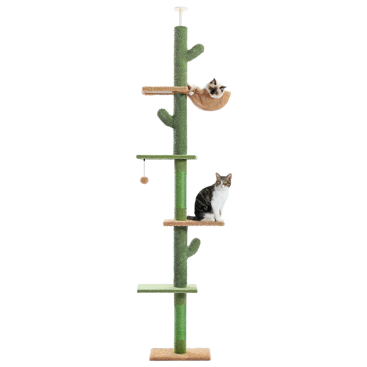 PAWZ Road 5-Tier Floor-To-Ceiling Cat Tree Cactus Tall Climbing Tower With Scratching Post Hammock For Indoor Cats