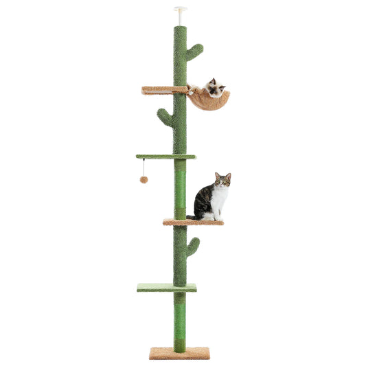 PAWZ Road 5-Tier Floor-To-Ceiling Cat Tree Cactus Tall Climbing Tower With Scratching Post Hammock For Indoor Cats
