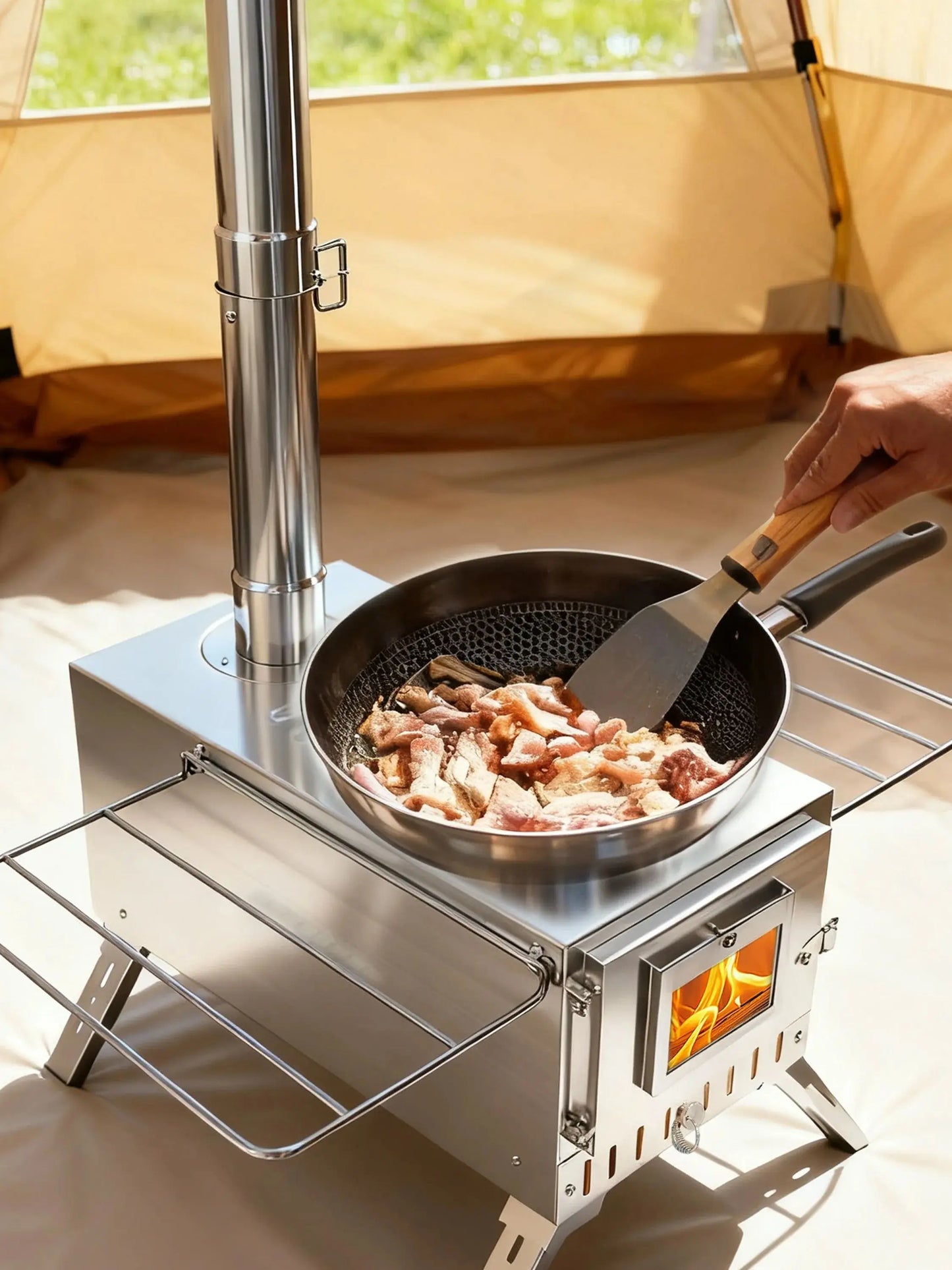 Portable Stainless Hot Tent Stove With Ceramic Glass Chimney Pipes