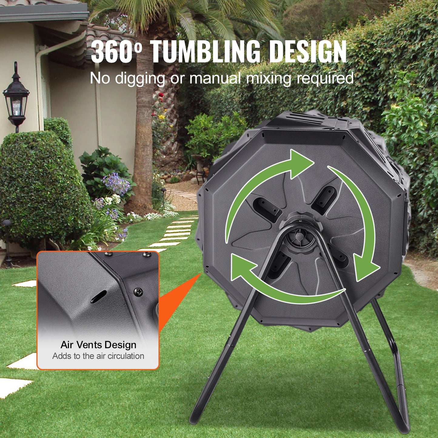 Dual Chamber Tumbling Compost Bin For Garden And Yard