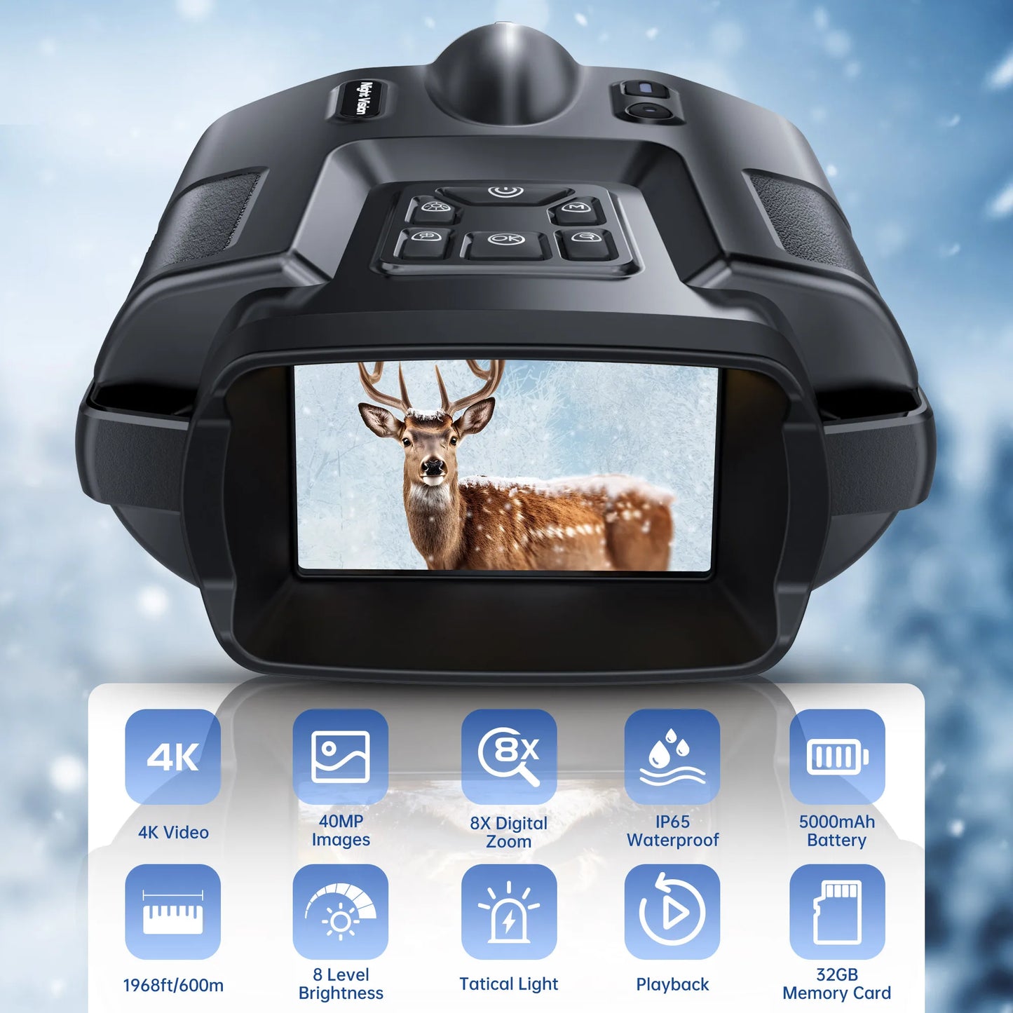 USB Rechargeable 4K Night Vision Binoculars With 8X Digital Zoom 600m Range 3 Inch Screen Z095 For Outdoor Enthusiasts