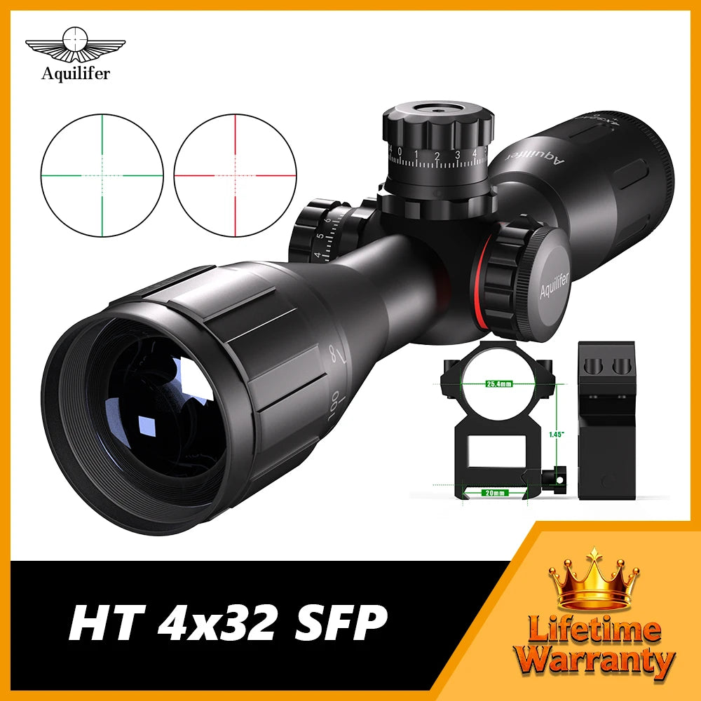 AQUILIFER 4X32 Rifle Scope For 22LR AO SFP Zero Stop