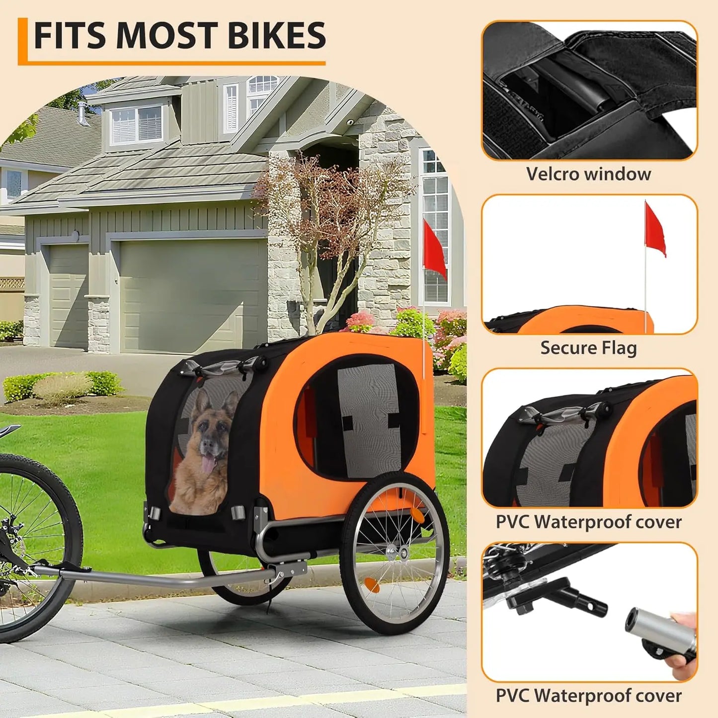 Twister.CKB All Breeds Dog Bike Trailer Large Capacity 88 Lbs Foldable Oxford Fabric Quick Release Wheels
