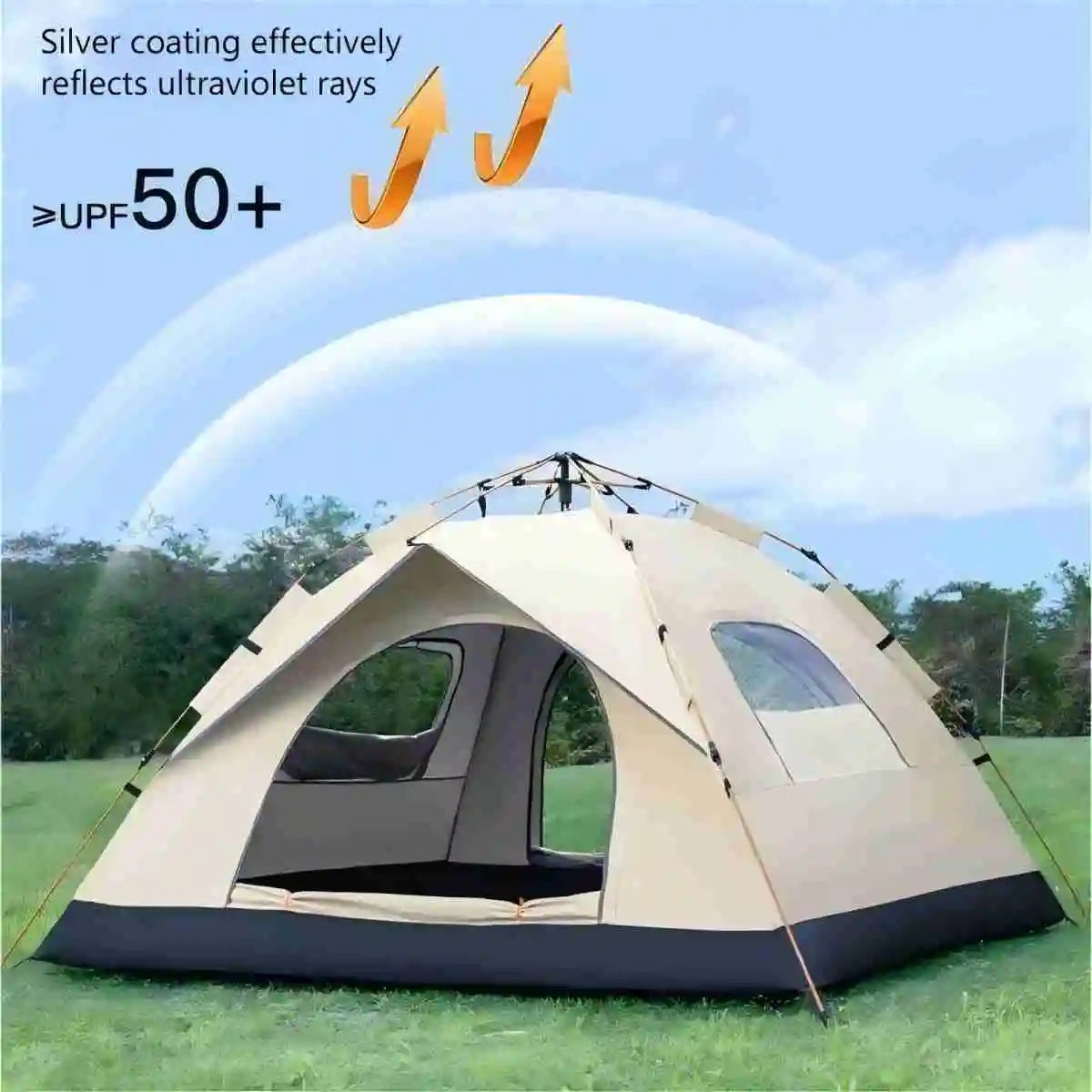 Pakicetus Auto Opening Camping Tent Three To Four People With Two Doors And Two Windows Waterproof 1500mm