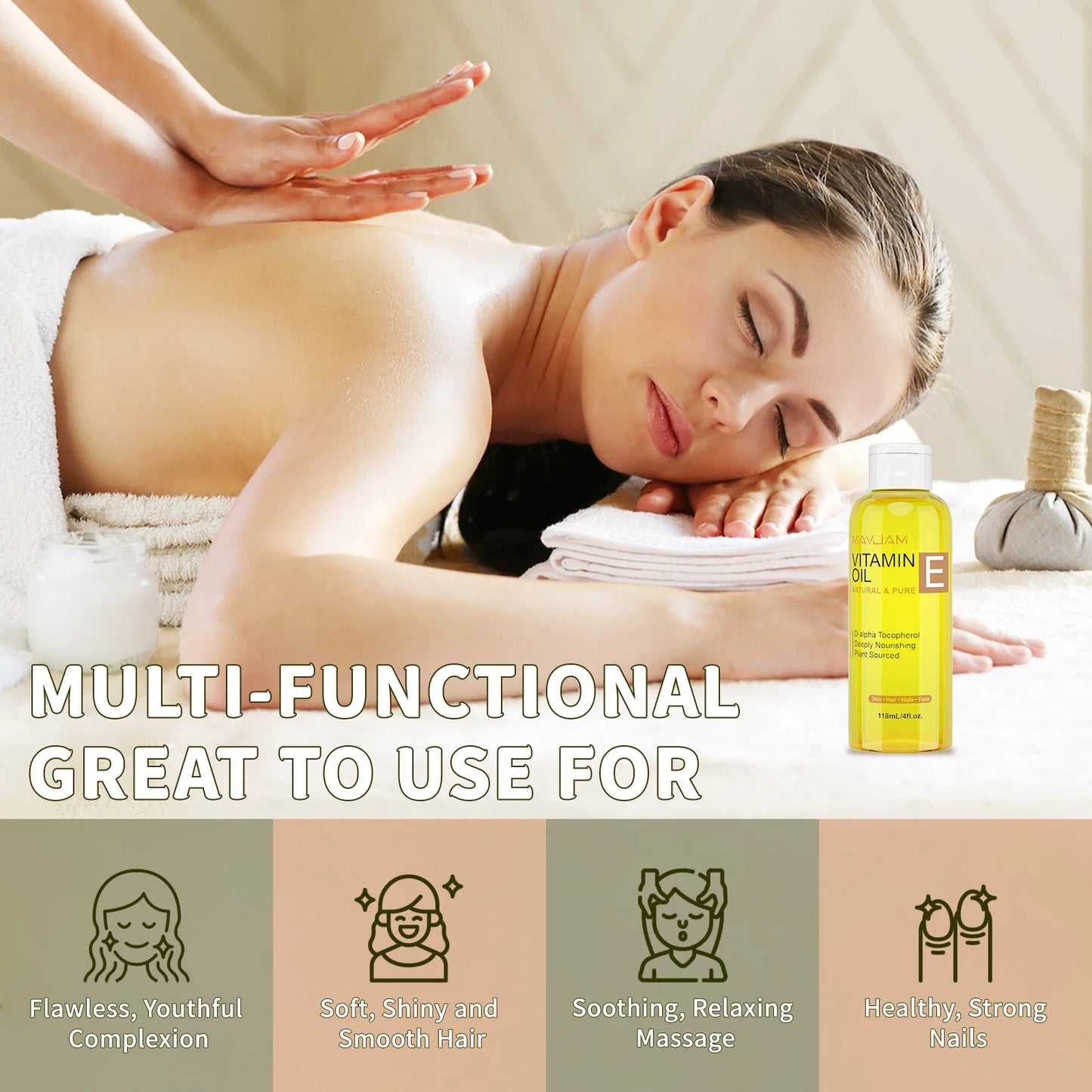 MAYJAM Vitamin E Oil for Face and Skin Nourishing Moisturizing Body Massage Spa Plant Essential Oil 118ml 236ml