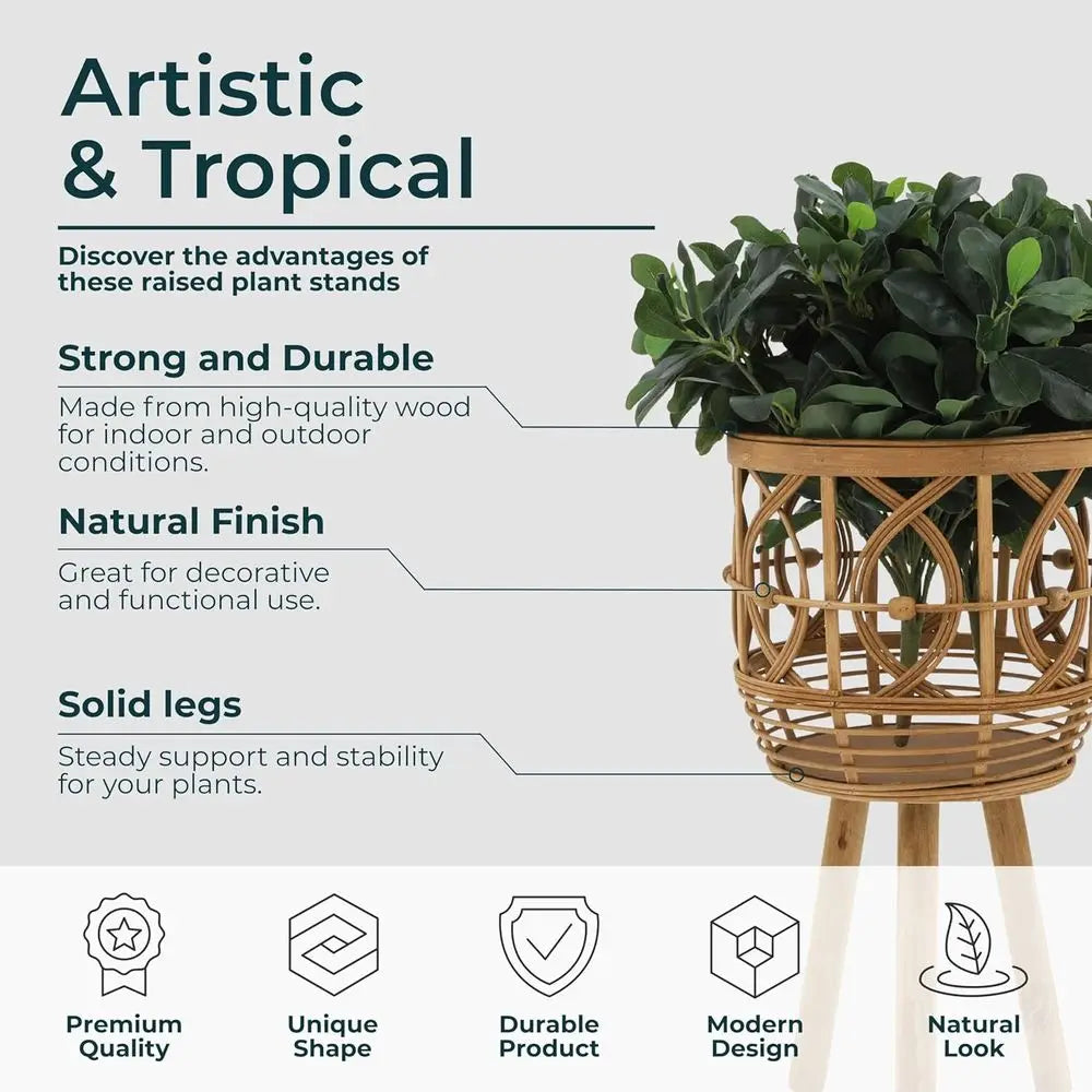 Wooden Planter Pots Set With Stands For Boho Home Decor